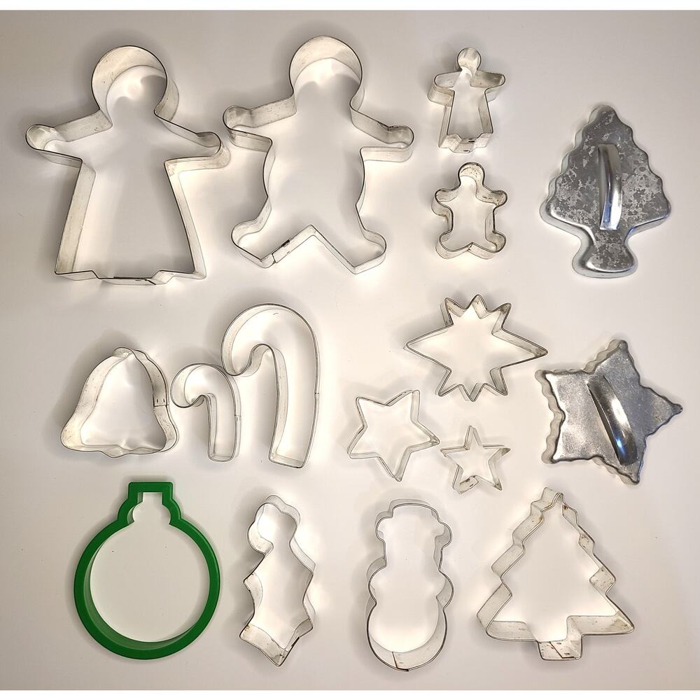 Cookie Cutters Lot 16 Christmas Holiday Gingerbread Trees Stars Holly Snowman